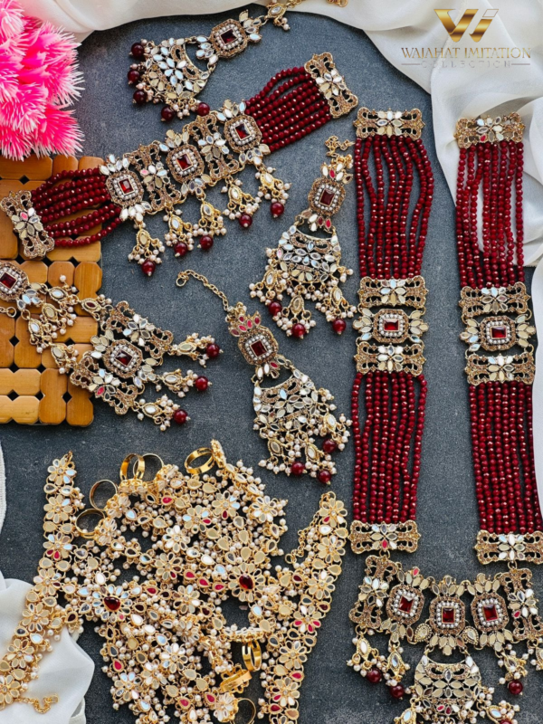 Mirror Kundan Crystal Fine Quality Choker Bridal Set with Both Hands Kundan Panja - Image 4