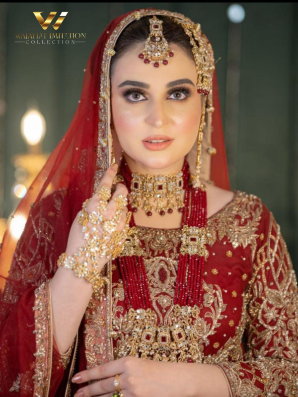 Mirror Kundan Crystal Fine Quality Choker Bridal Set with Both Hands Kundan Panja - Image 2