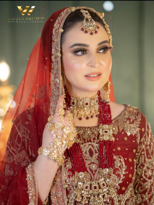Mirror Kundan Crystal Fine Quality Choker Bridal Set with Both Hands Kundan Panja - Image 3